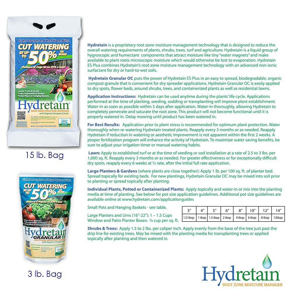 Hydretain Root Zone Moisture Manager w/Organic Compost Carrier, Granular- 3# bag