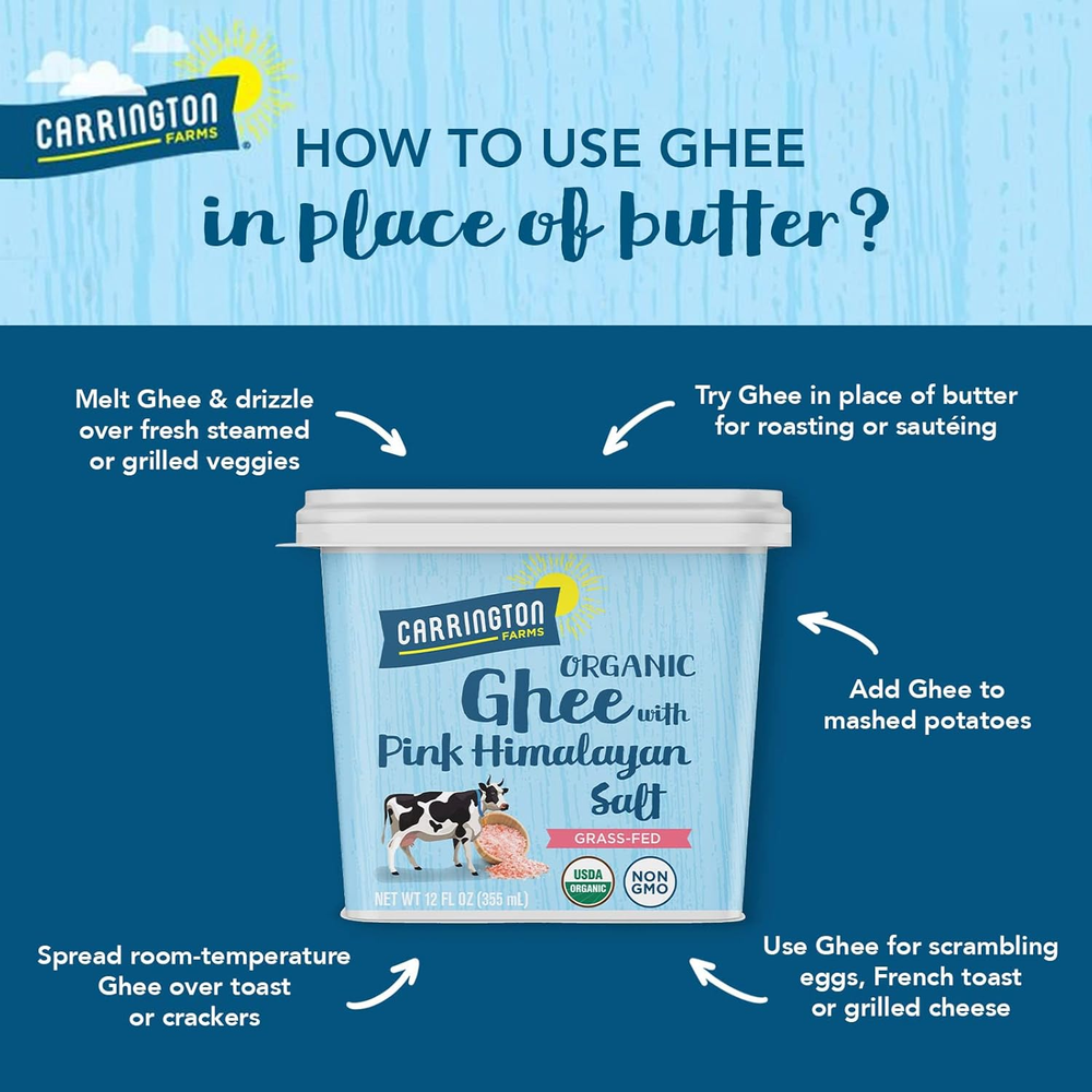 USDA Certified Organic Grass Fed Ghee with Himalayan Salt, 12Oz,