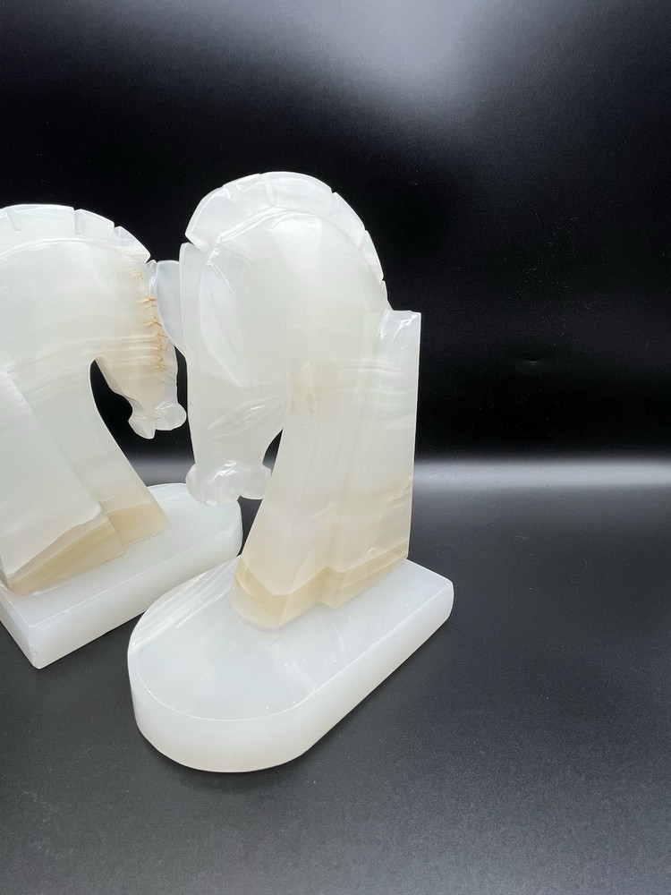 Marble Horse Head Book Ends Vintage Pair