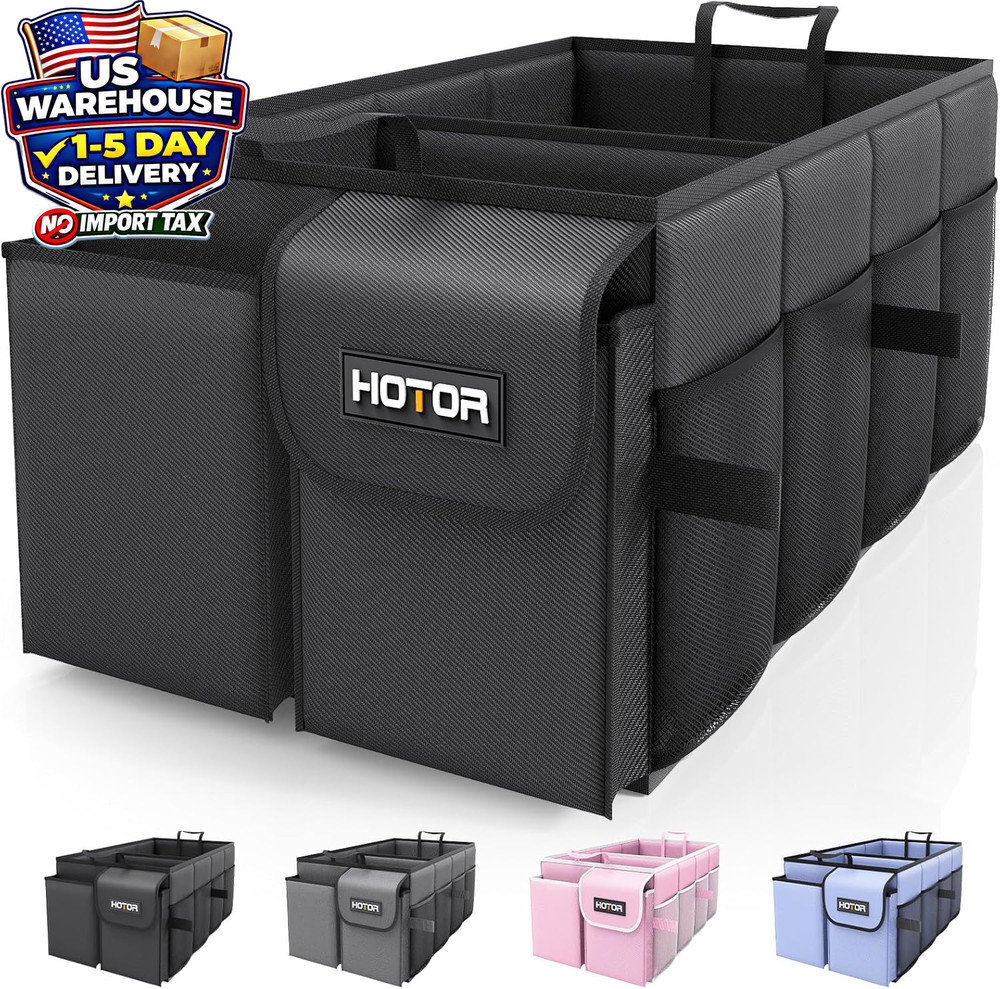 Foldable Car Trunk Organizer SUV Sedan Storage Box 2 Compartment Black