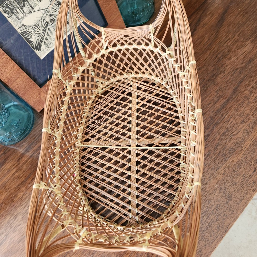 Vintage Wicker Peacock Basket Open Weave