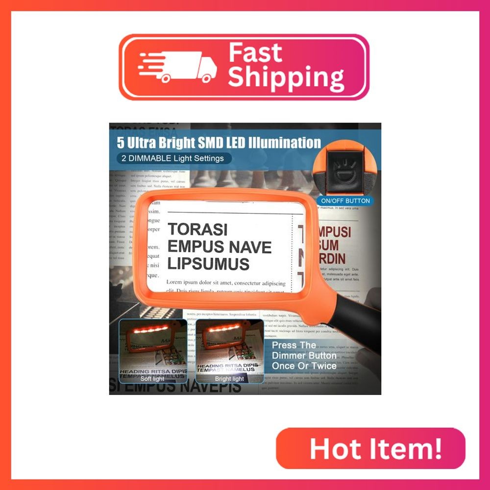 Folding Handheld Magnifying Glass with Light, 3X Large Rectangle Reading Magnifi