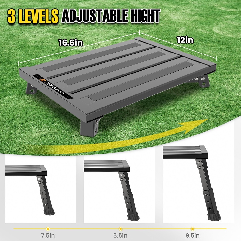 Adjustable Height Platform Step | Supports up to 1,000lbs. | Aluminum(BLACK)