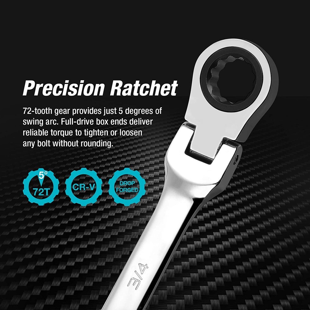DURATECH Extra Long Flex-Head Double Box End Ratcheting Wrench Set, SAE, 5/16"