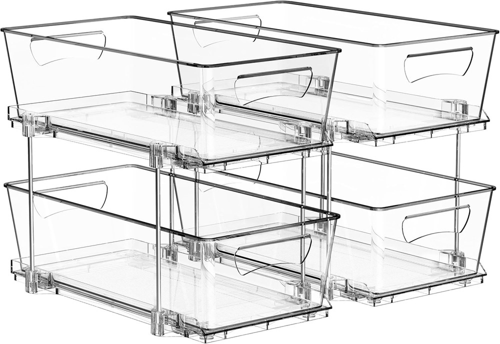 2 Tier Basket Drawer Cabinet Pull-Out Organizer 2 Pack Clear