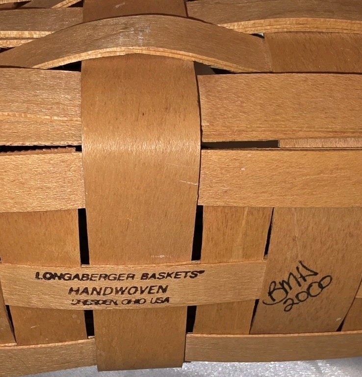 LANGABERGER 2-BASKETS THIN MAPLE W/CERAMIC(ADED)DECOR &PLASTIC LINER 2000 USA