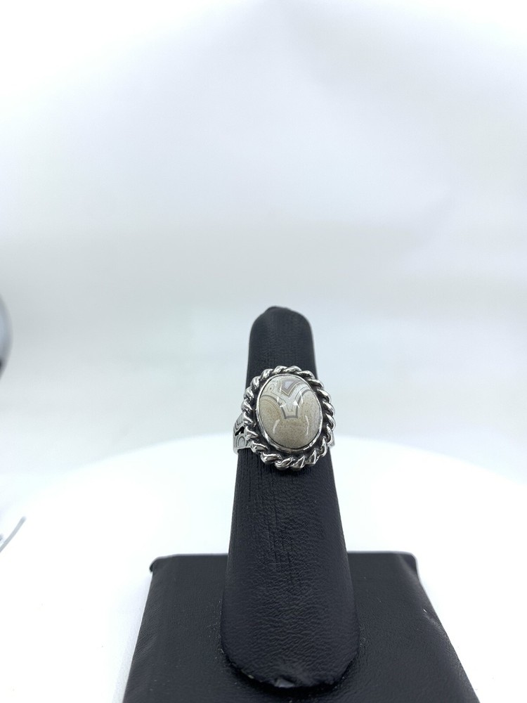 Sterling Silver White Agate Egg Ring Size 6 Handmade