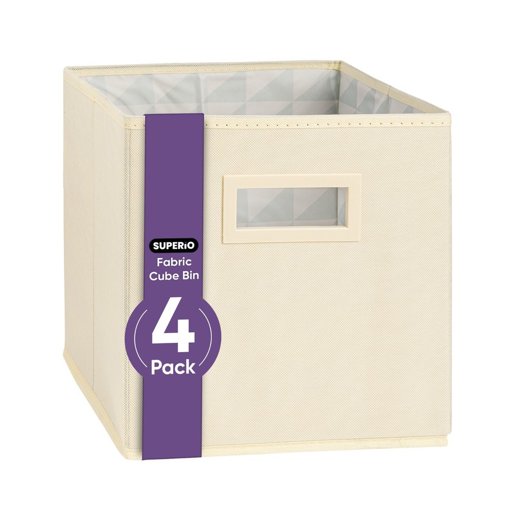 Superio Fabric Organizing Bin, 11" Cream Fabric Cube 4-Pack
