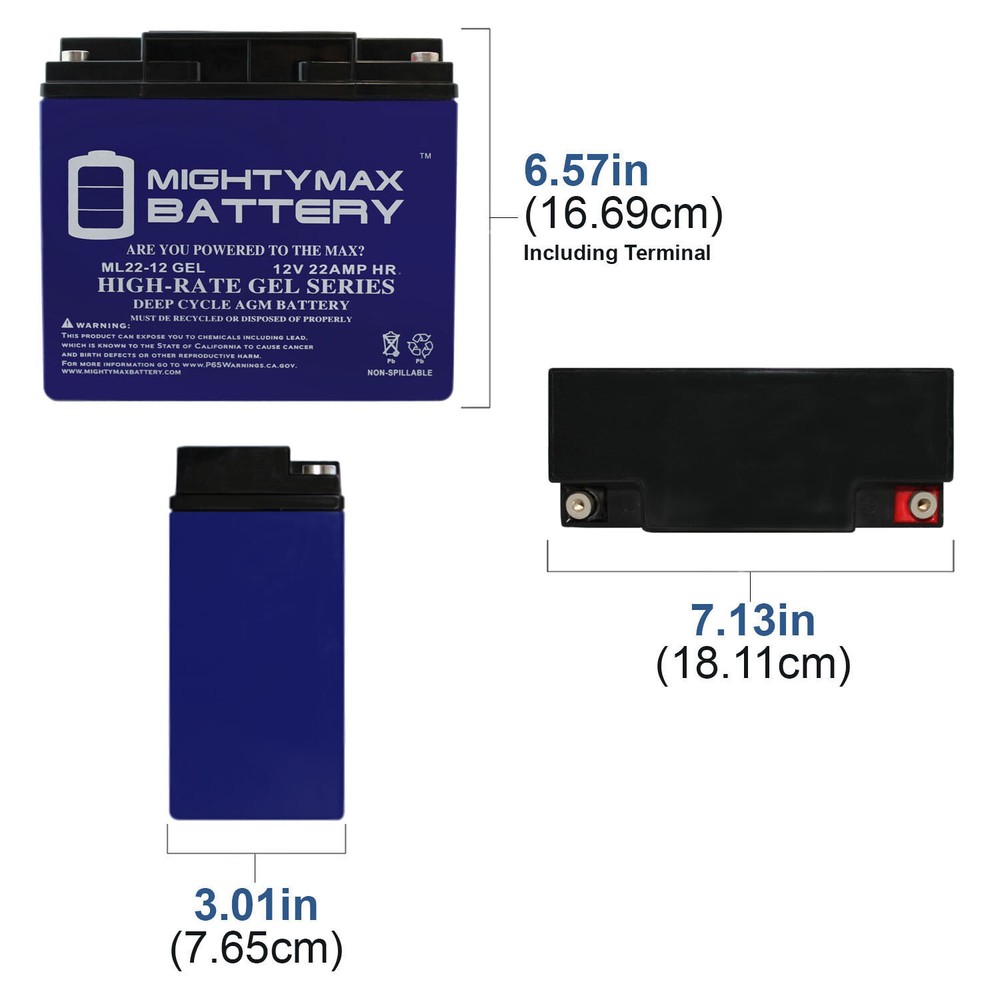 Mighty Max 12V 22AH GEL Battery Replacement for BB HR22-12