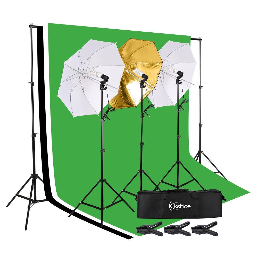 New Studio Photography Kit w/ 3 Light Bulbs 33" White Umbrella Light Modifier