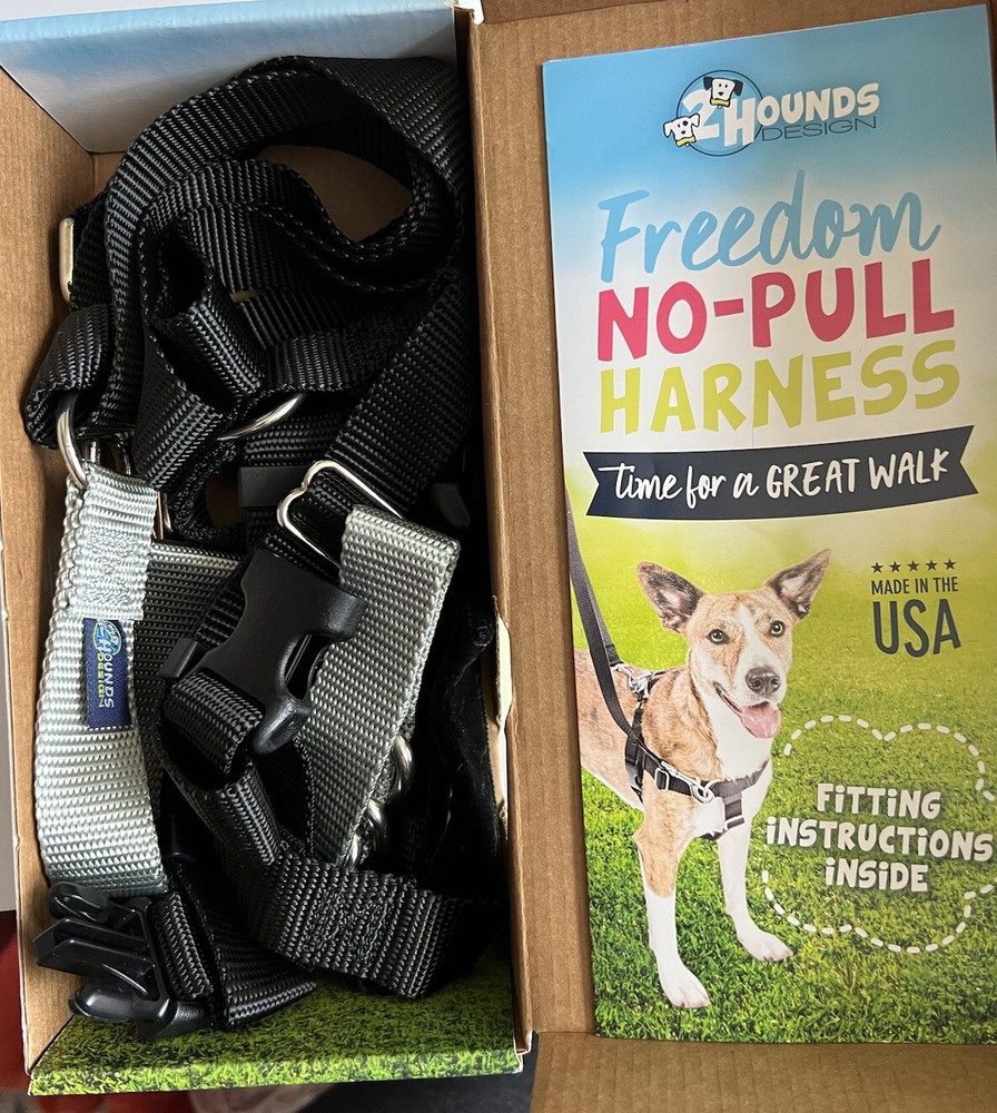 2 Hounds Design Freedom No Pull Dog BLACK Harness & Leash MEDIUM - 1" Width -New