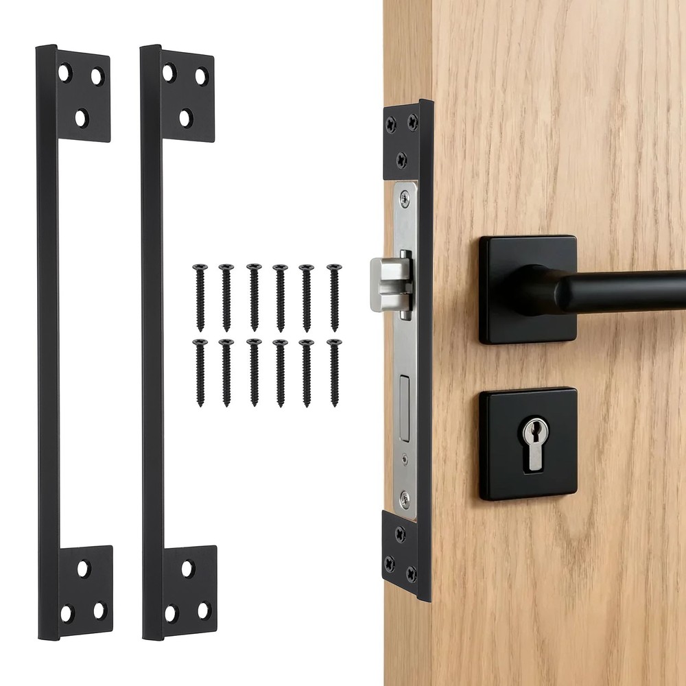 2Pcs Door Latch Guard Plate, 7" Door Security Protector Shield, Black