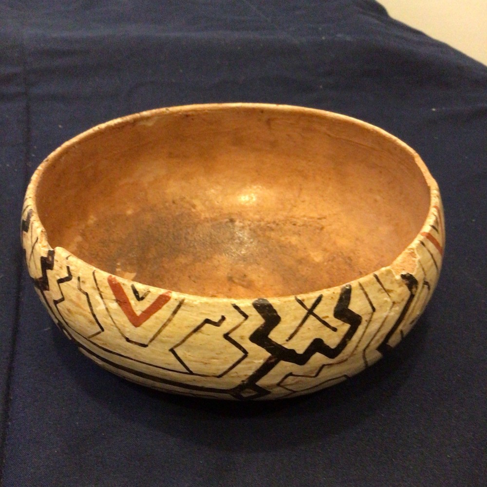 Peruvian Shipibo Handmade Painted Ceramic Bowl with Geometric Designs