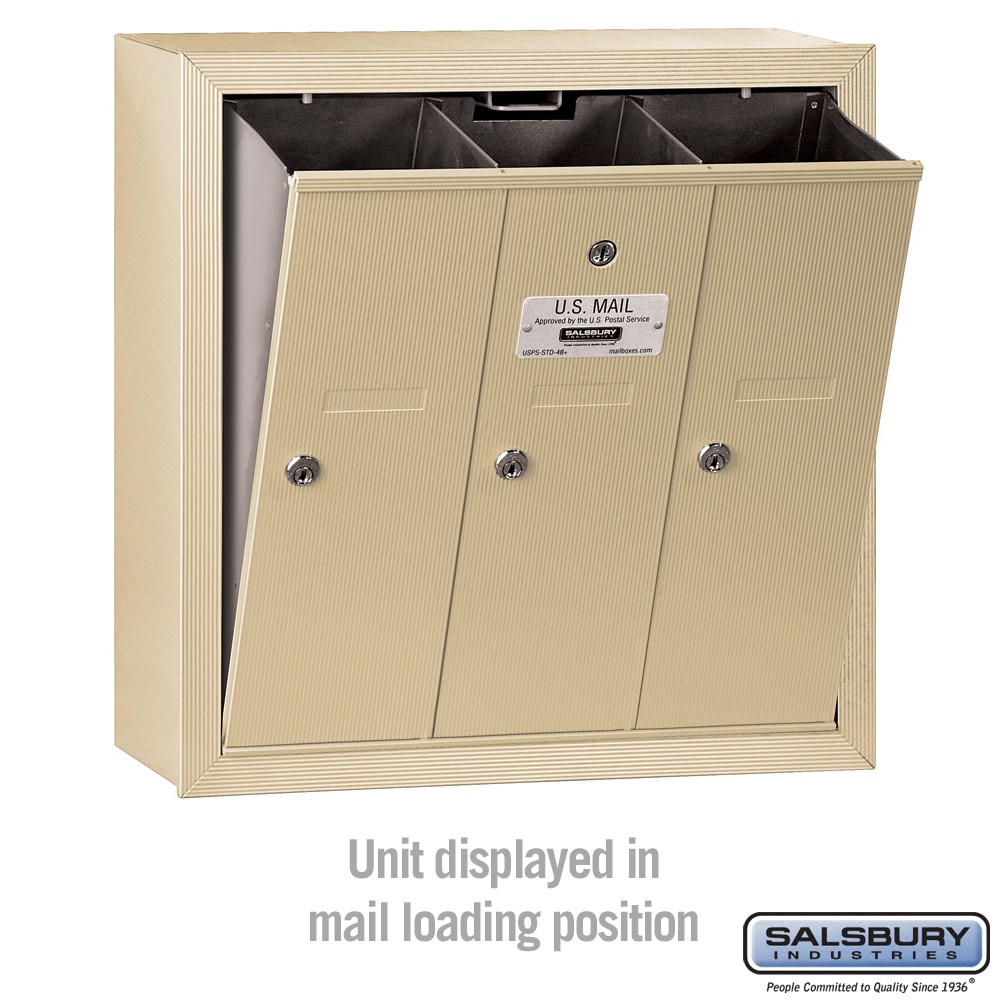 Salsbury 3503SSU ,Vertical Mailbox 3 Doors Sandstone Surface Mounted USPS Access