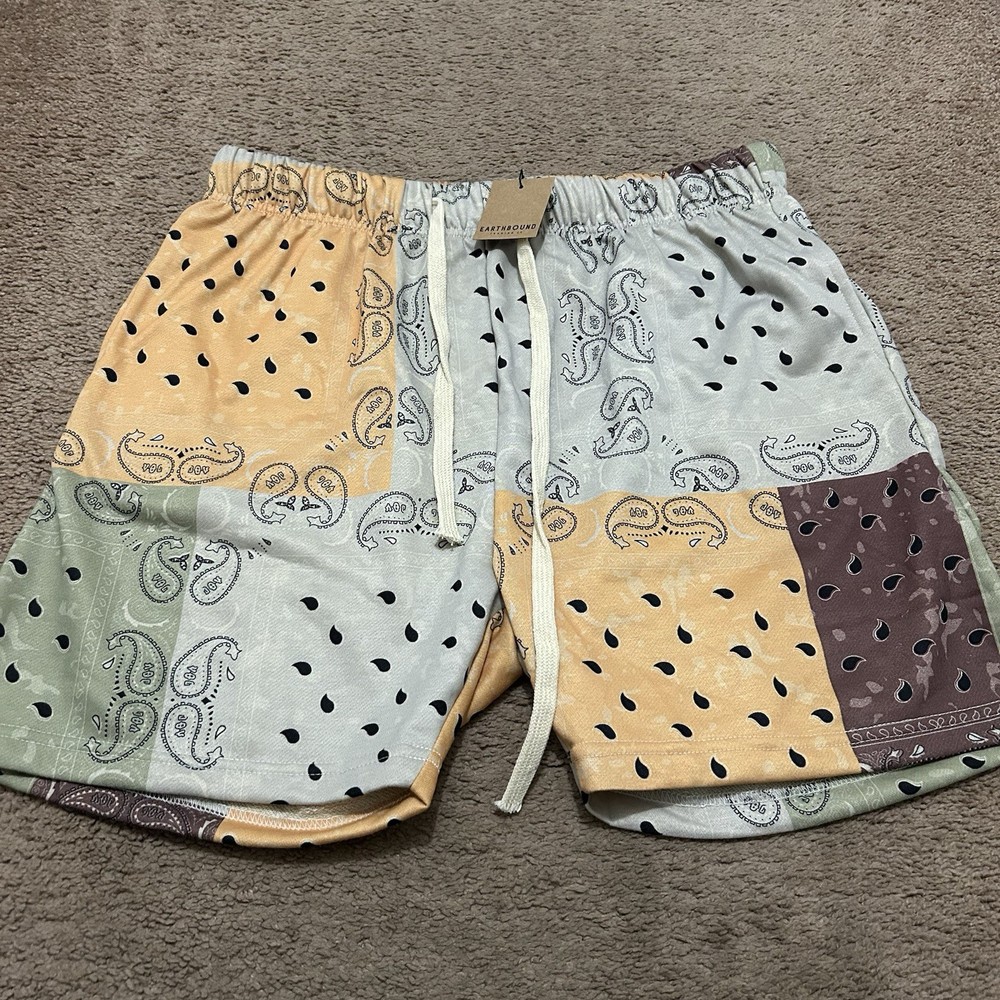 Earthbound Paisley Parchwork Shorts Drawstring Pull On Size Large Multicolor NWT