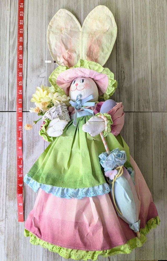 Easter Decorations Mr. & Mrs. Easter Bunny with Pastel Eggs Cane Pose-able Ears