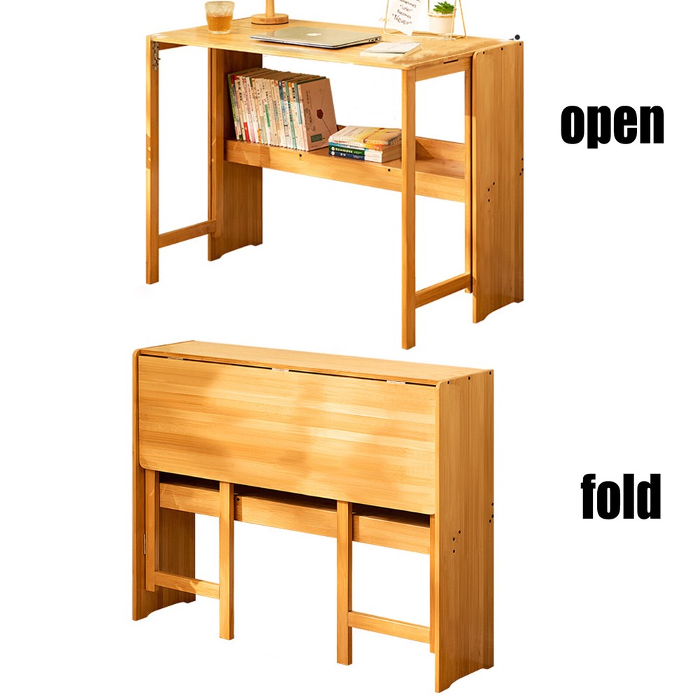 Folding Computer Desk, Modern Writing Table &Storage Shelf Home Office Work Desk