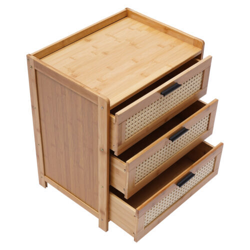 Nightstand with Drawers, Mid-Century Modern Bamboo Accent Sofa Side Table
