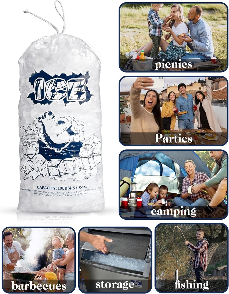 FireKylin Ice Bags 5lb with Drawstring,50 Pack Plastic 50 PACK, 05LB
