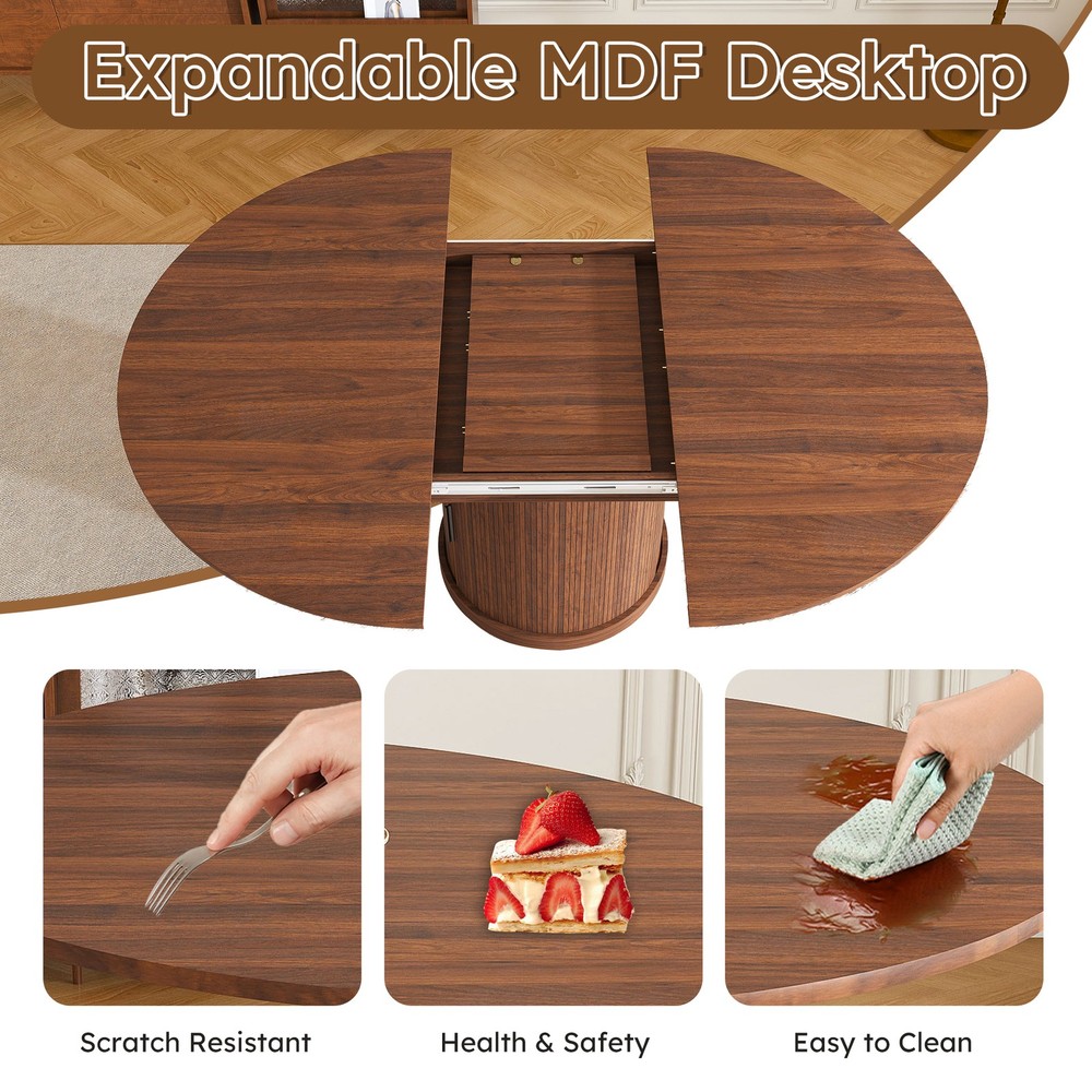 59" Extendable Oval Dining Table with 2-Tier Storage for 4-6, Space Saving Exp