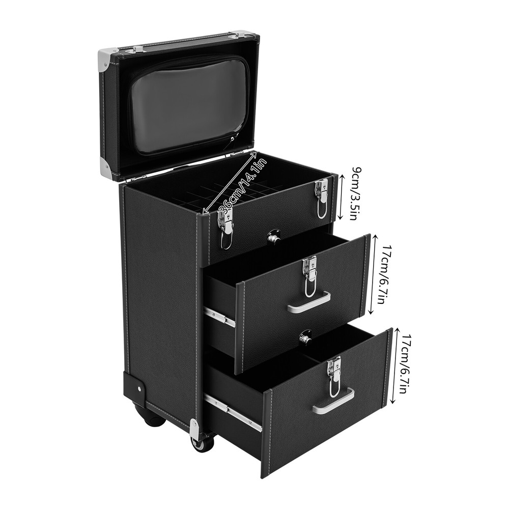 Rolling Makeup Travel Case Nail Tech Suitcase Cosmetic Train Case on Wheels