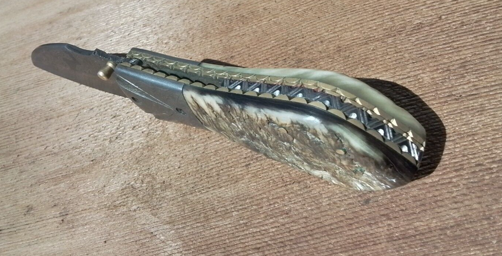 HAND FABRICATED RAM's HORN Custom Folding Knife
