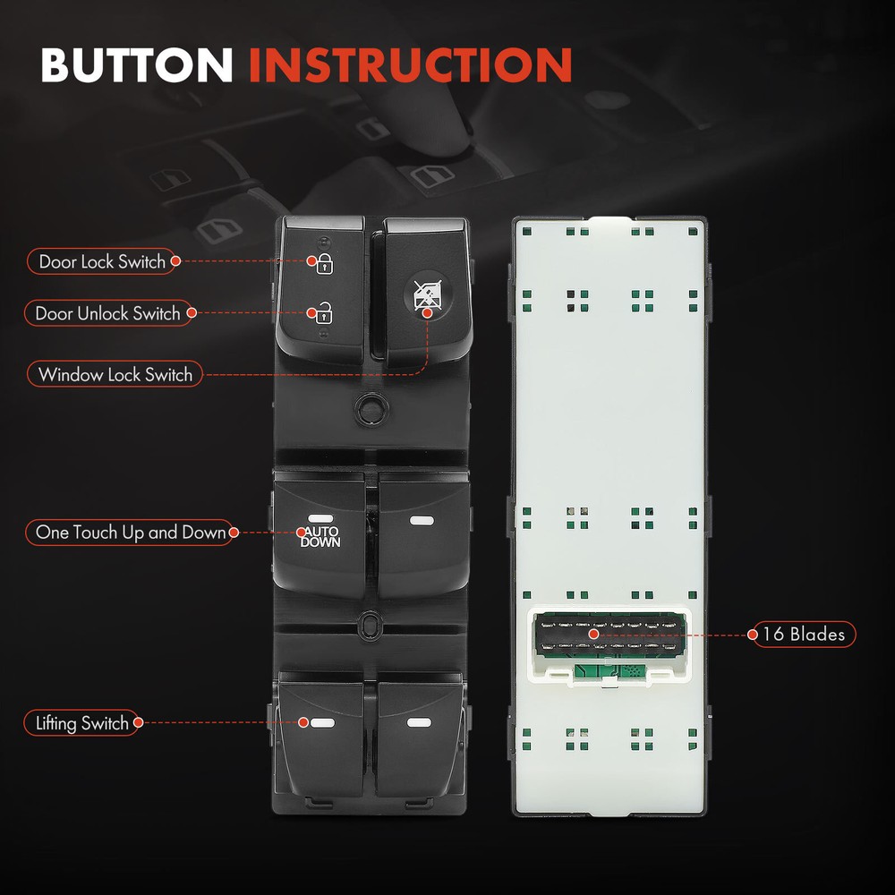 Front Driver Left Window Switch w/Driver Auto Down for Hyundai Elantra 2013-2016