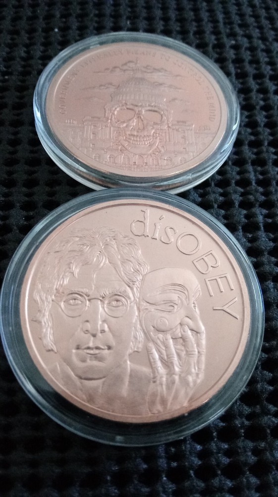 2018 Government Mind Control & 2017 DisOBEY John Lennon 2oz Copper Silver Shield