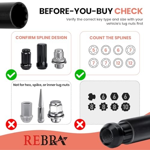 6 Spline & 7 Spline Lug Nut Socket Set, Drive Wheel Lock Key, Locking 8-Pieces