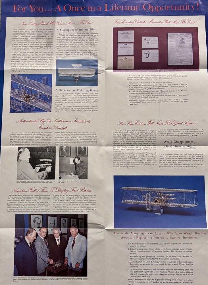 Vintage Wright Brothers 12” Flyer #96 Sterling Silver Model Paramount Classics