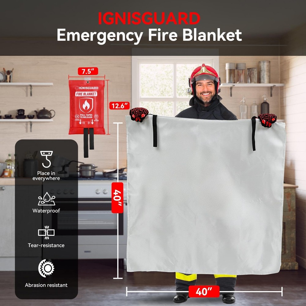 2-Pack Fire Blanket for Home and Kitchen, Includes 1 Fire Resistant Glove and...