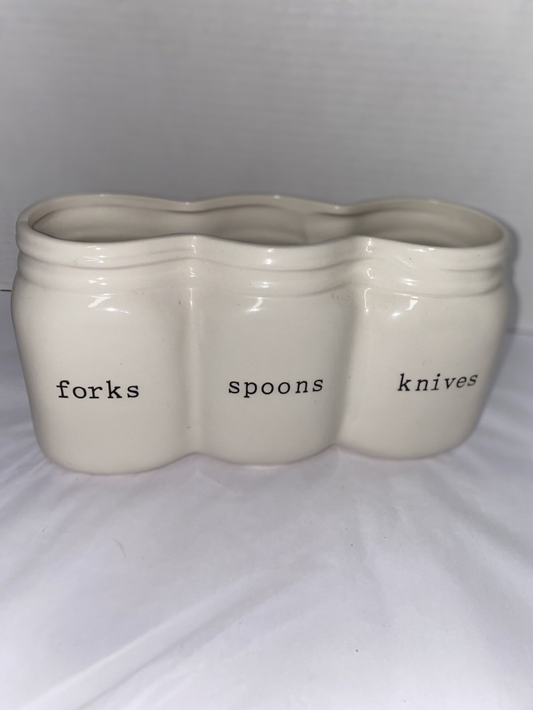 White & Black Three-Section Jar Utensil Caddy