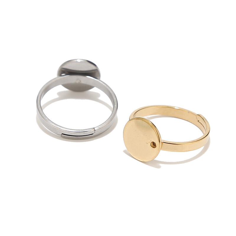 20pcs Gold/Silver Stainless Steel Round Flat Ring Base Adjustable Ring Settings