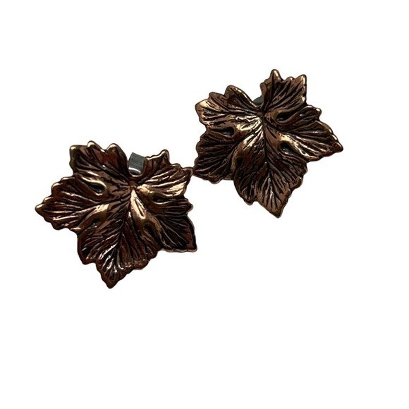 Sunrise Copper Pierced Earrings Leaf Stud