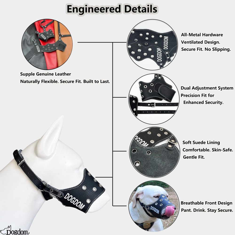 Leather Dog Muzzle for Medium & Large Dogs – Adjustable & Secure Fit, Lightwe...