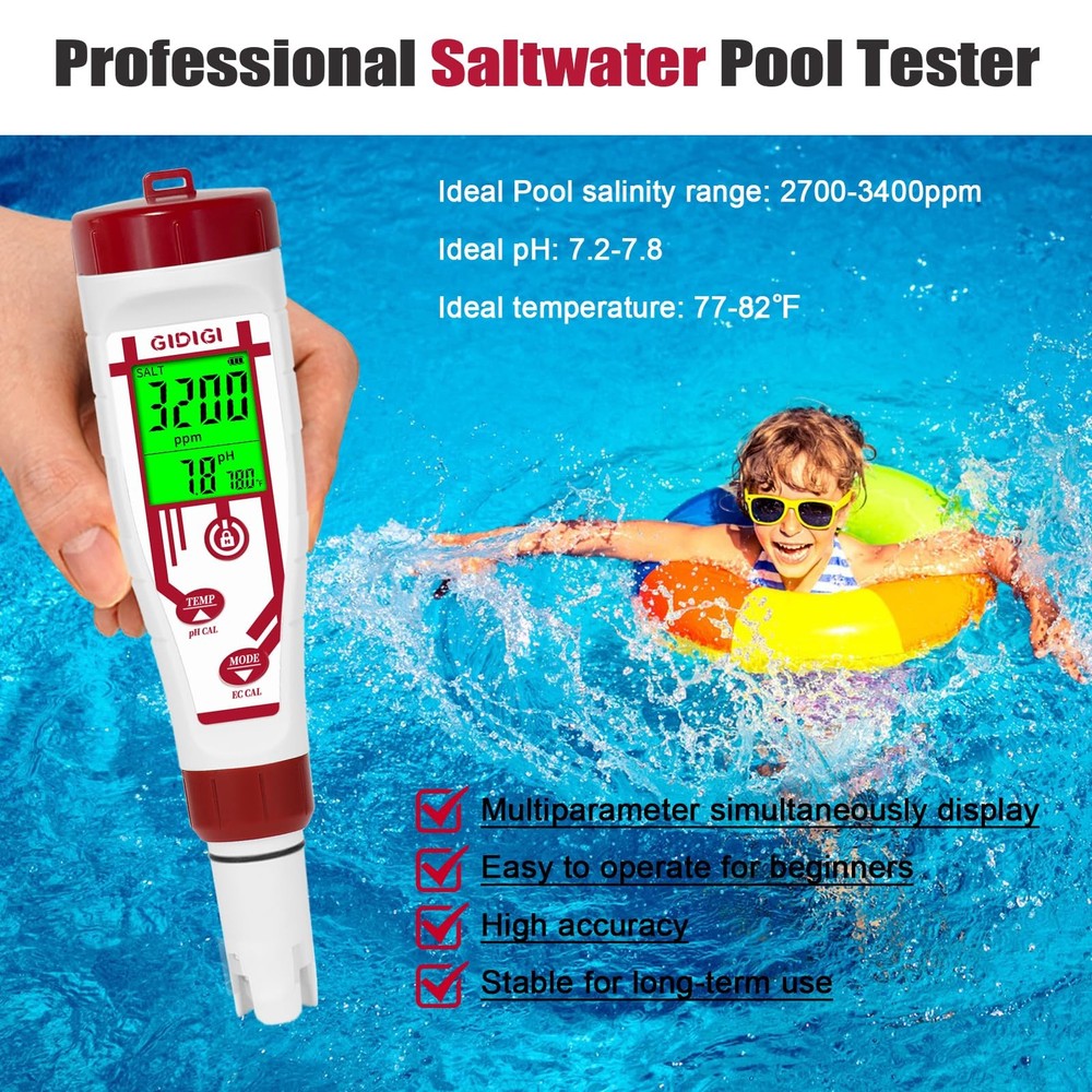 Aquarium Salinity pH Meter,Digital Pool Salt Tester,Simultaneously Display 5 ...
