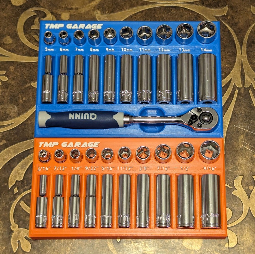 3D Printer 1/4 Inch Socket Holder and Organizer for Harbor Freight Socket Sets