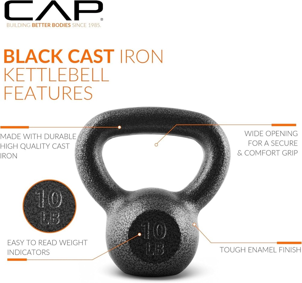CAP Barbell Black Cast Iron Kettlebell Single Kettlebell, 10 LBS - Single , NEW