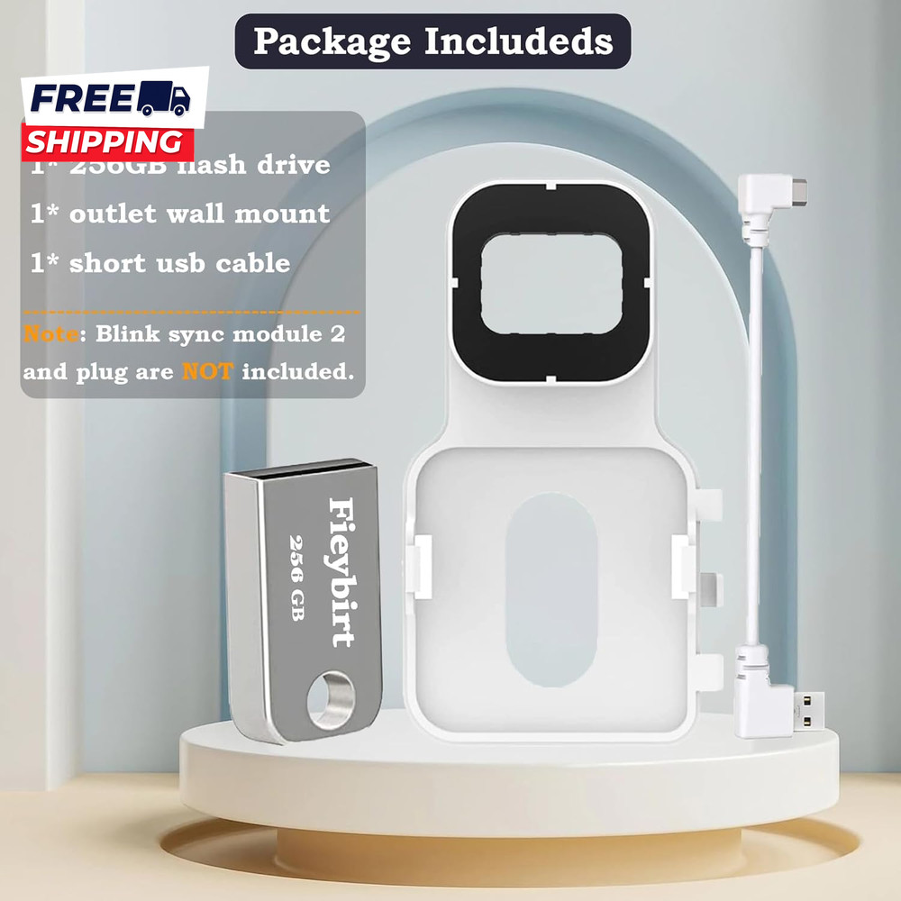 256GB USB Flash Drive & Outlet Mount for Blink Sync Module 2 Space Saving and Ea