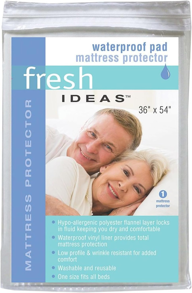 Fresh Ideas Waterproof Pad Mattress Protector, 36" X 54", White