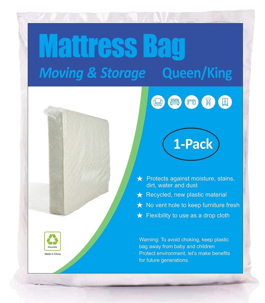 ComfortHome Mattress Bag for Moving and Storage, Queen/King (1-Pack), Clear