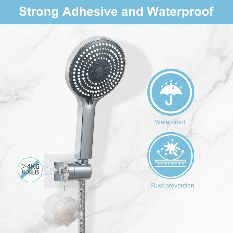 Bathroom Organizer Adjustable Shower Holder with 2 Hooks Strong Load Capacity
