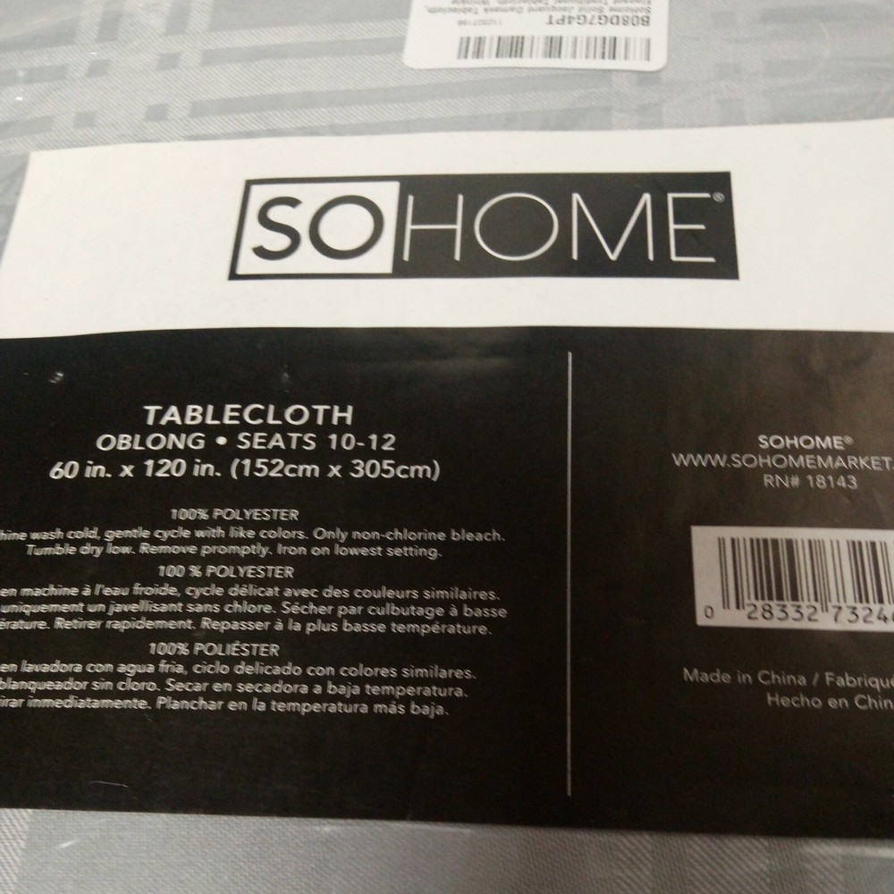 So Home Oblong Tablecloth - Silver - NIB - Please Read Description.