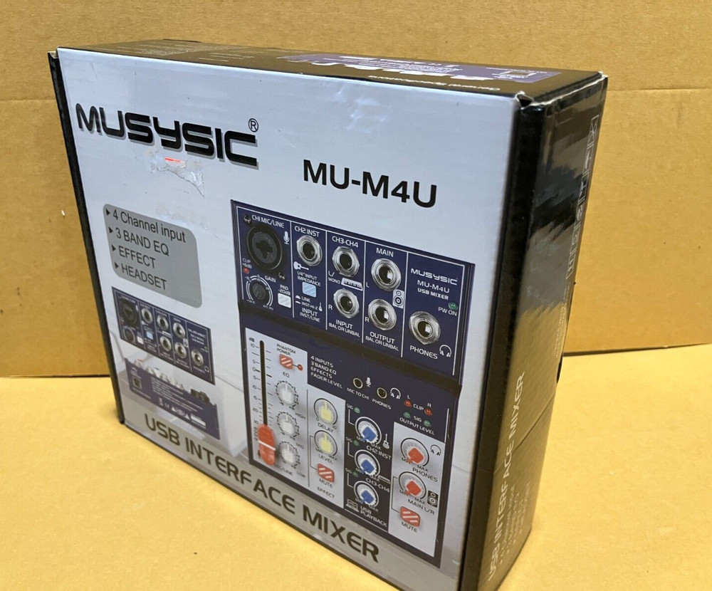 MUSYSIC 4-Channel Digital Mixer with USB Interface Studio,Webcast,Podcast MU-M4U