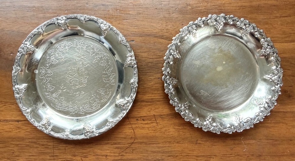 2 SILVER PLATED COASTERs-VINTAGE SMALL PLATES
