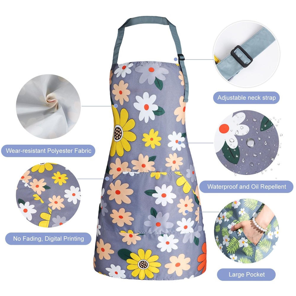 Apron for with Pockets, Adjustable Waterproof Floral Chef Aprons for Kitchen,...