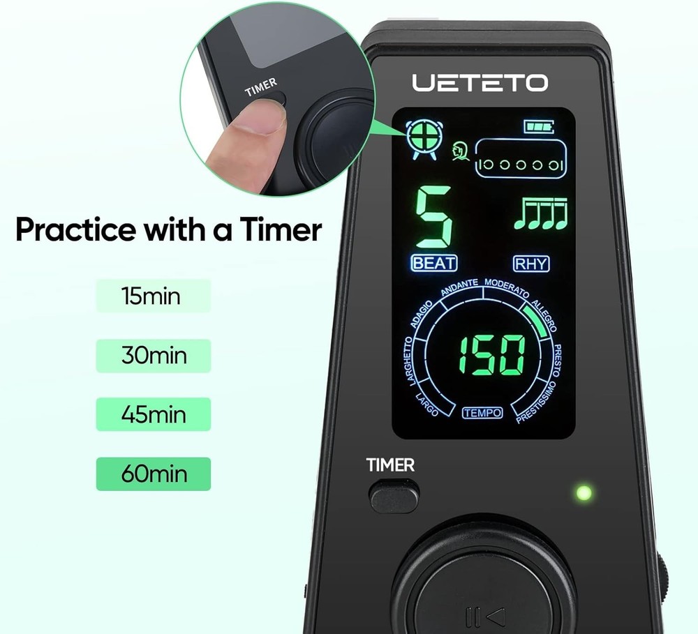 Ueteto Digital Metronome with Timer and Volume Control for Musicians
