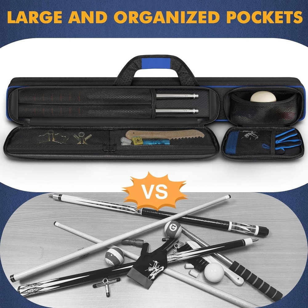 Pool Cue Case, Stick Case 2x2 Holds 2 2x2, Blue/Black