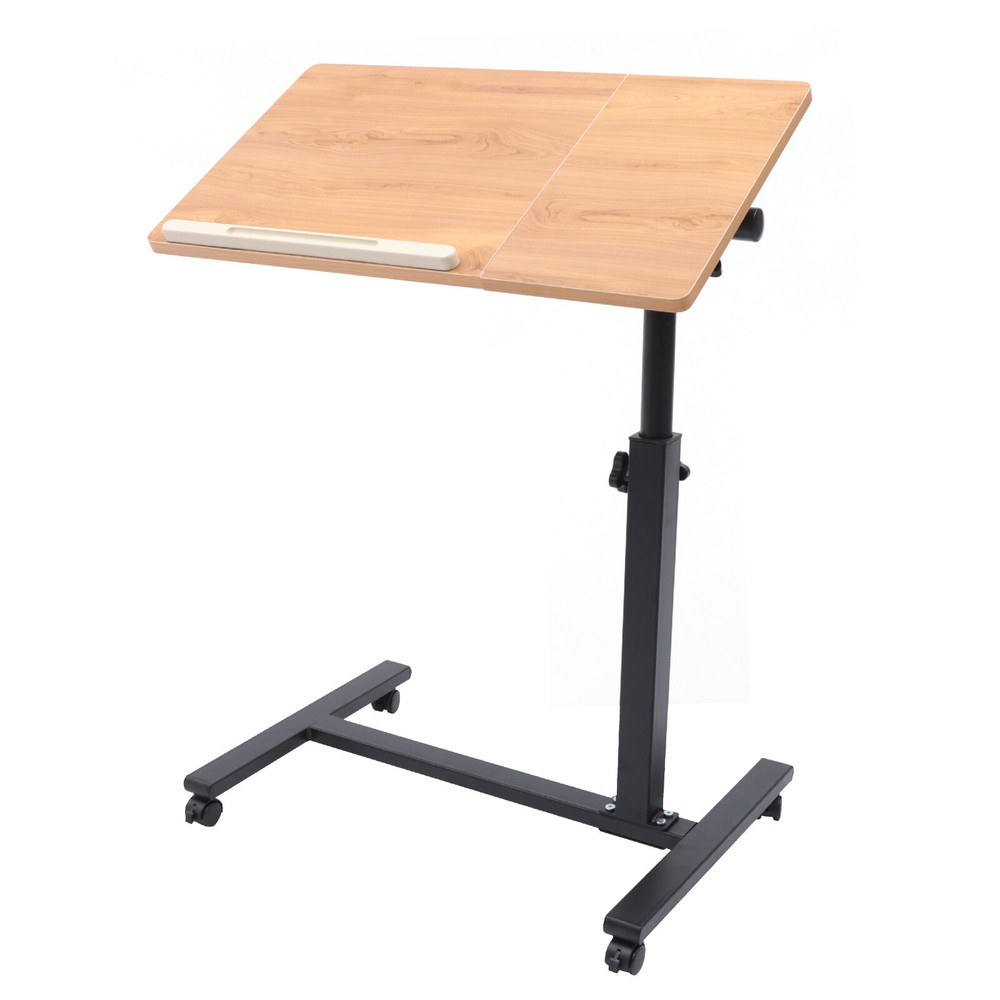 Rolling Laptop Desk Adjustable Mobile Computer Stand Bed Side Table Office Desk