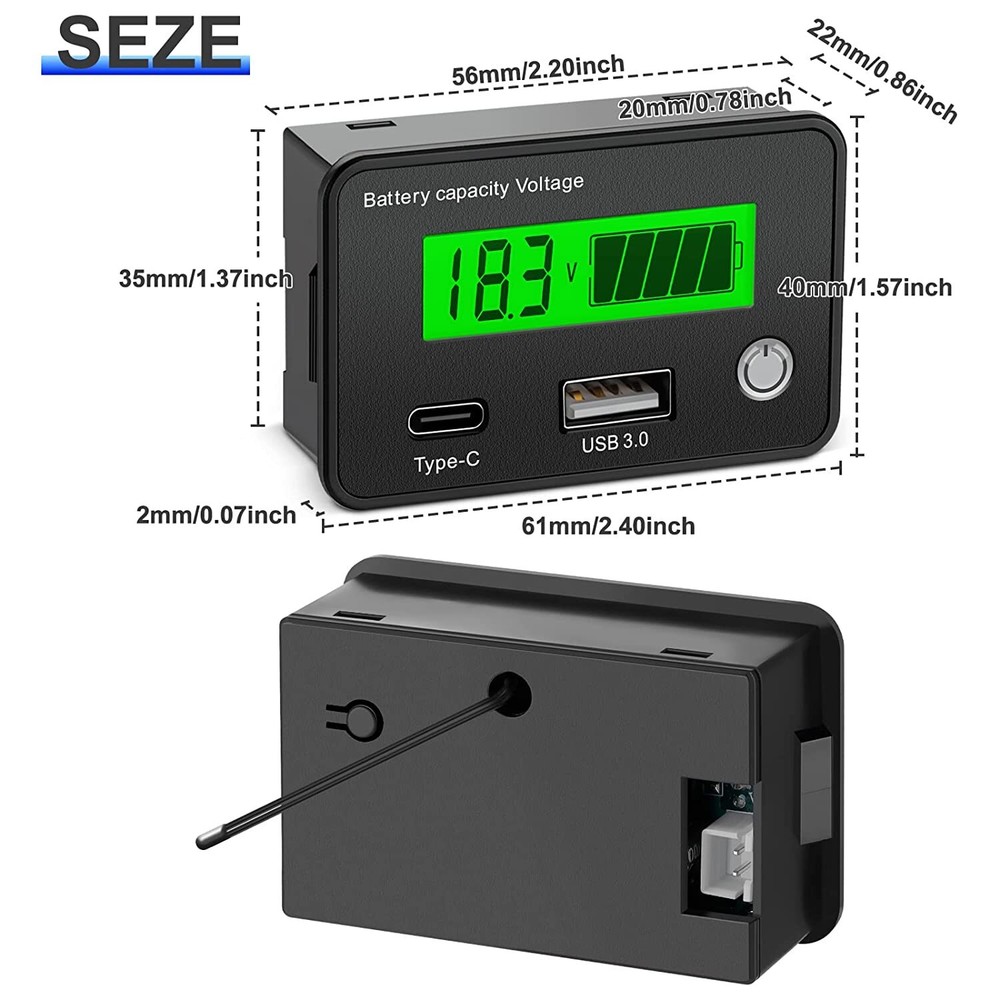 12V Voltage Battery Panel USB Digital Display Meter For Battery Car Motorcycle